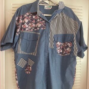Vintage Patchwork Denim Button Down
